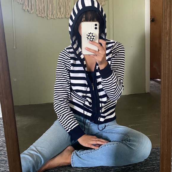 🔅 Jones New York Striped Hooded Sweater - Picture 1 of 9
